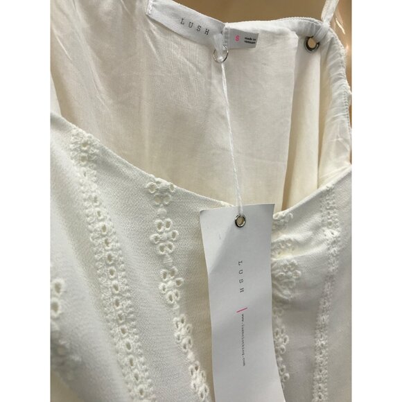 Lush Eyelet Sleeveless Tassel Crop Top Ivory Small NEW - Picture 5 of 6